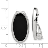 Exquisite Sterling Silver Rhodium-Plated Polished Onyx Non-Pierced Oval Earrings